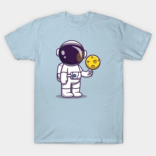 Astronaut With Moon Ball Cartoon T-Shirt